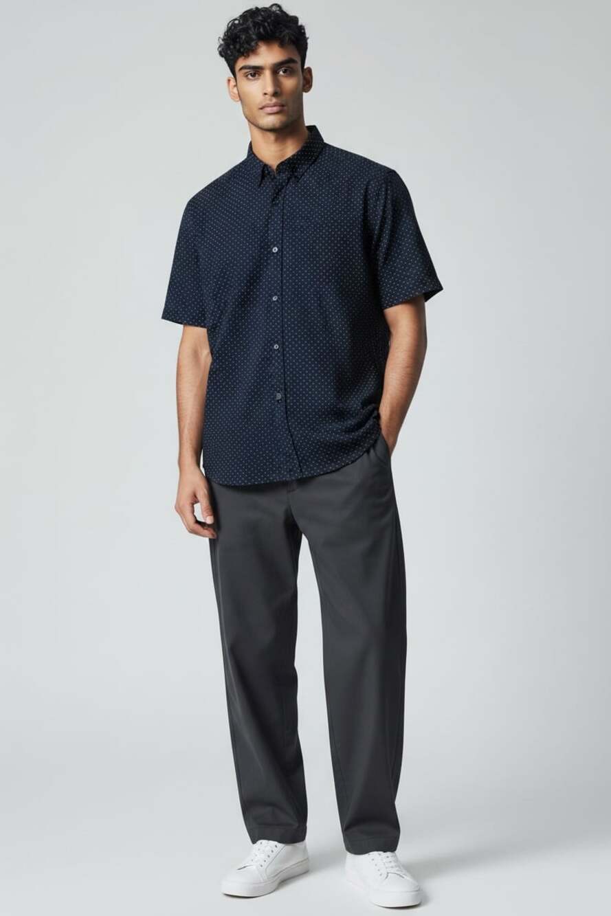 Cactusman Ricky Singh Navy Polka Dot Short Sleeve Button Down Shirt Size S